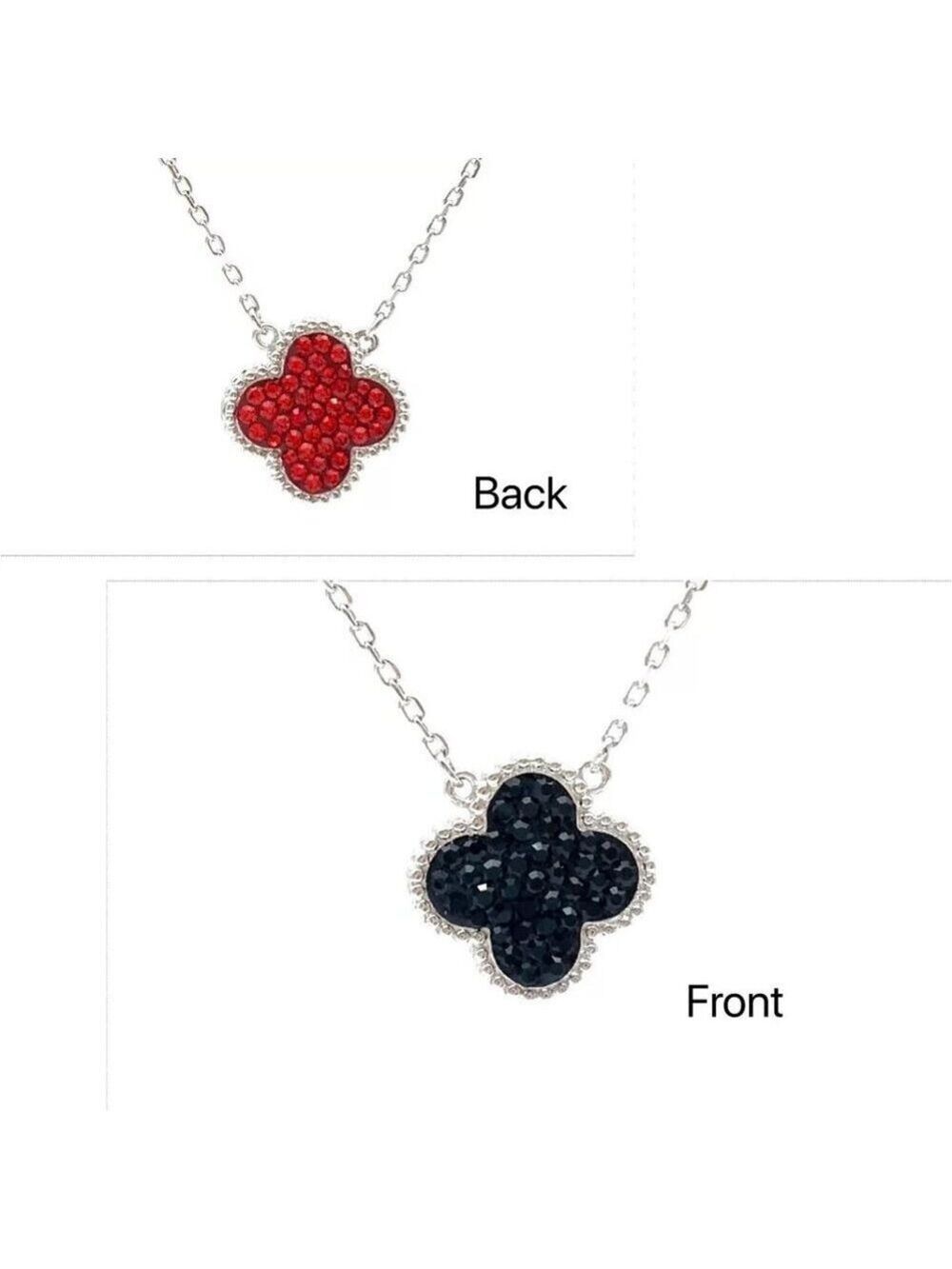 18k Gold Plated sterling silver Clover Red and Blue reversible necklace 16-18"